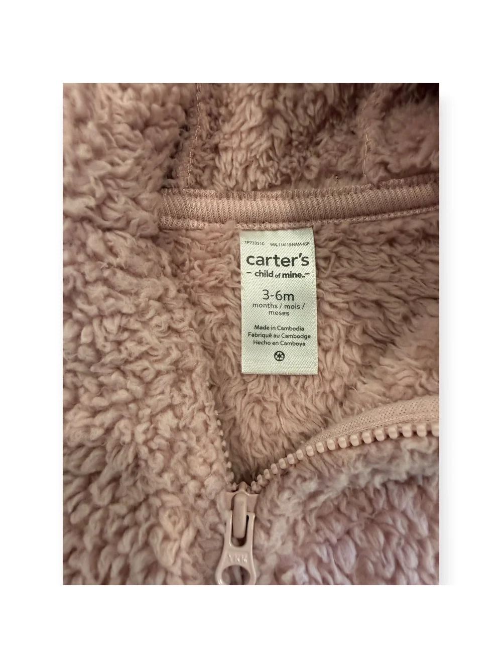 Carter's Girl 3 Piece Set Pink Sherpa Hoodie w/Bear Ears and Leggings, 3-6Mo
